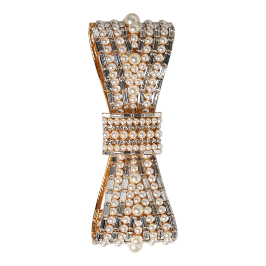 Dolce & Gabbana Gold Tone Brass Bow Crystal FauxPearl Embellished Brooch