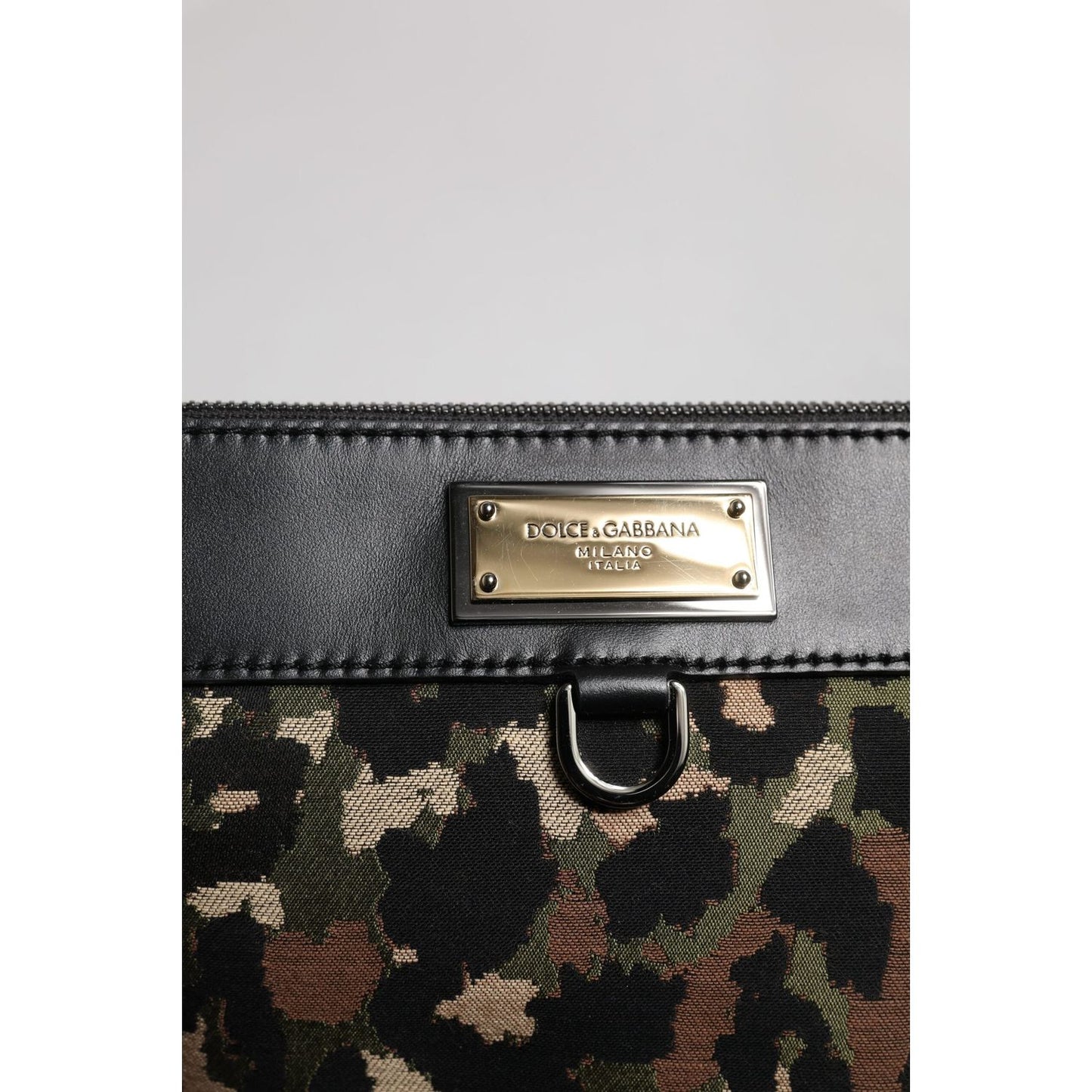 Dolce & Gabbana Multicolor Leopard Jacquard Print Logo Plaque Pouch Bag BAG4293