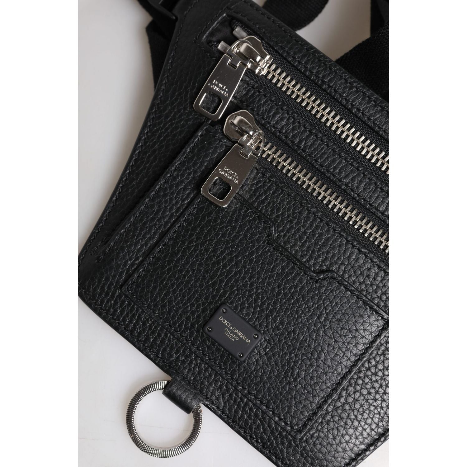 Dolce & Gabbana Black Calfskin Logo Plaque Belt Waist Men Fanny Pack Bag