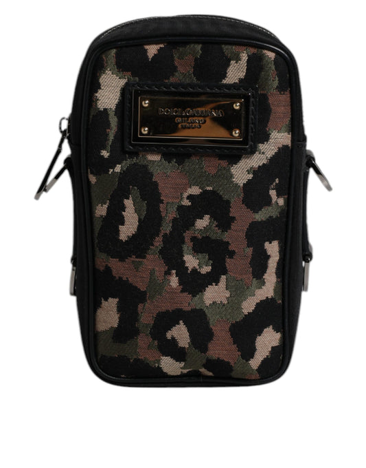 Dolce & Gabbana Multicolor Leopard Jacquard Logo Plaque Neck Strap Bag BAG4301
