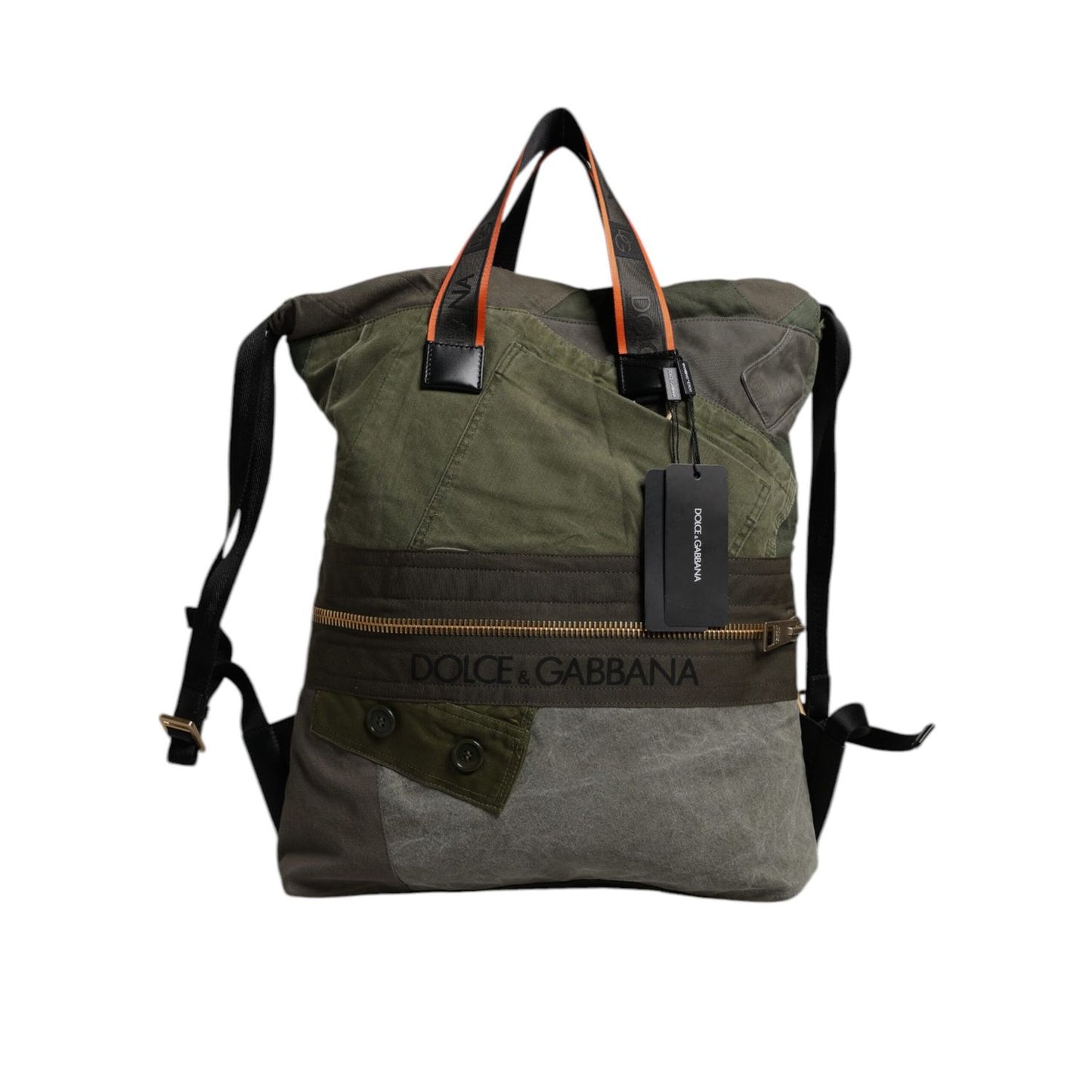 Dolce & Gabbana Military Green Patchwork Rucksack Backpack Bag