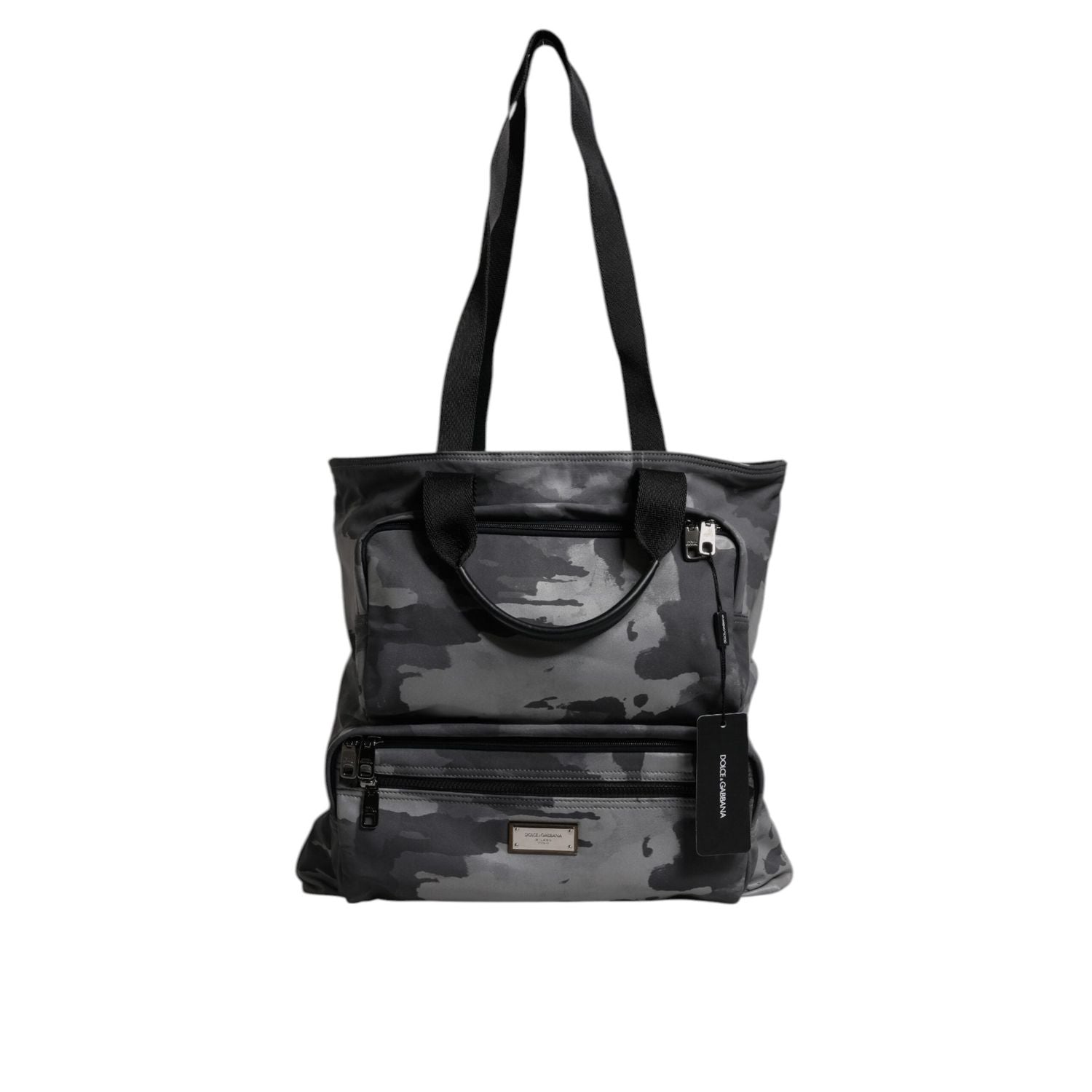 Front view with bag zipped and handles upright.