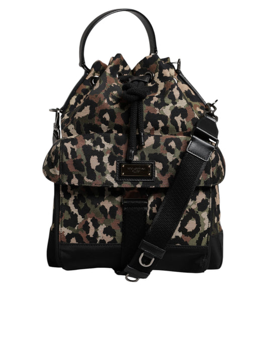 Dolce & Gabbana Multicolor Leopard Cotton Shoulder Bucket Bag BAG4354