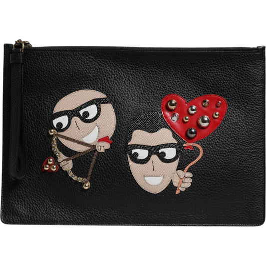 Dolce & Gabbana Black #DGFamily Embellished Leather Clutch Bag BAG4280