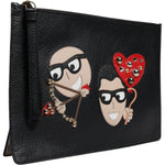 Dolce & Gabbana Black #DGFamily Embellished Leather Clutch Bag BAG4280