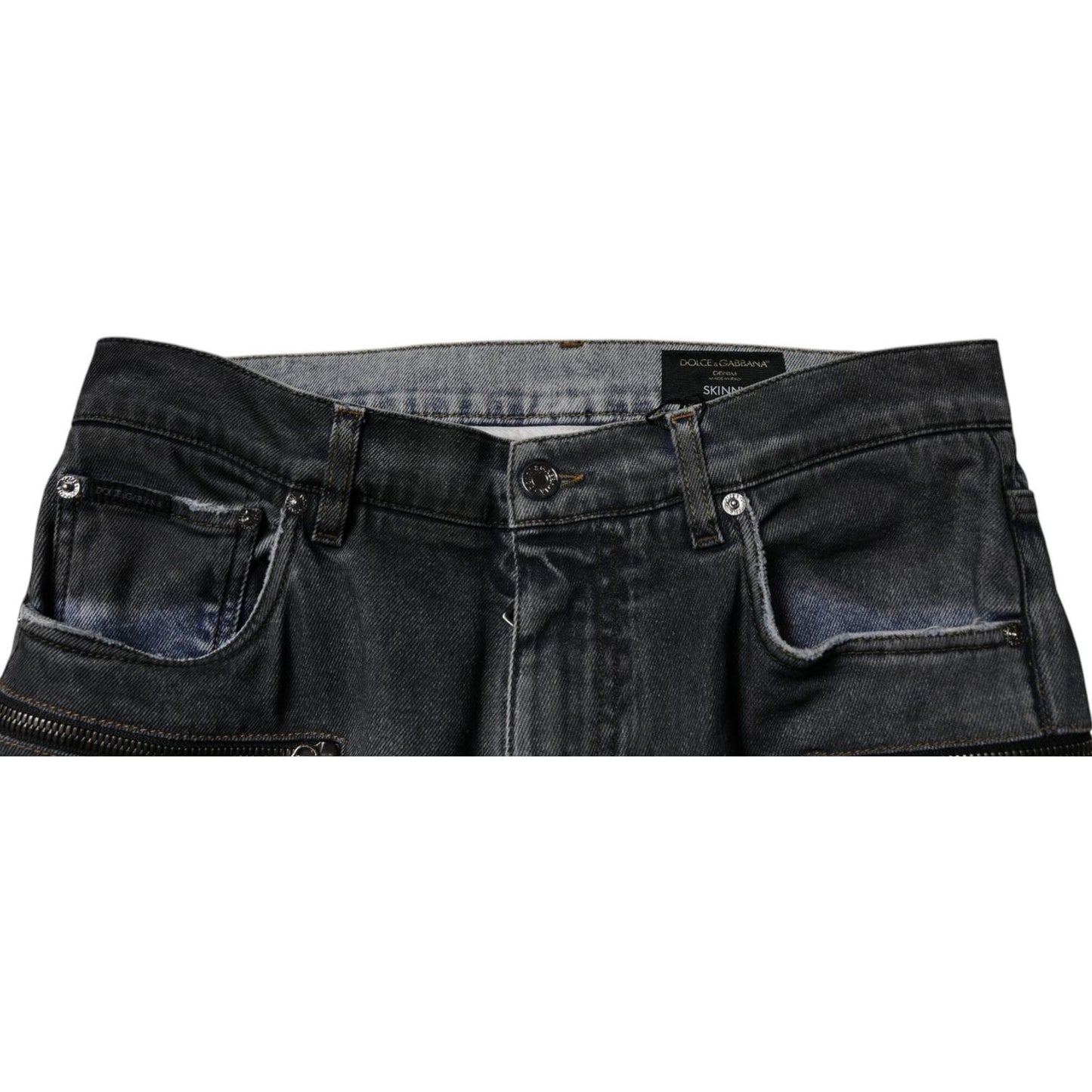 Dolce & Gabbana Dark Gray Tattered Cotton Skinny Denim Jeans PAN75173-48