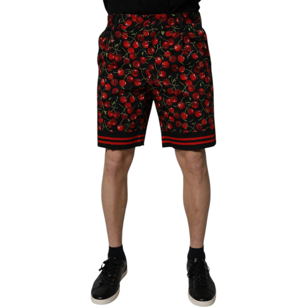 Dolce & Gabbana Black Red Cherry Print Bermuda Cotton Shorts PAN75748-48