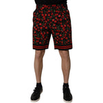 Dolce & Gabbana Black Red Cherry Print Bermuda Cotton Shorts PAN75748-48