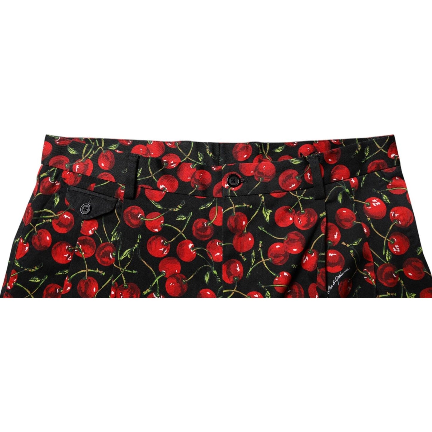 Dolce & Gabbana Black Red Cherry Print Bermuda Cotton Shorts PAN75748-48