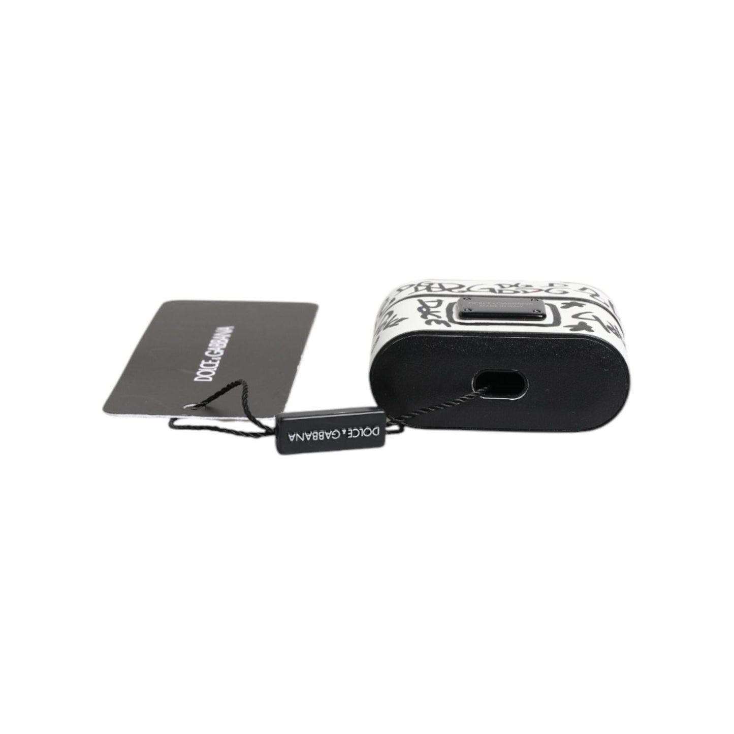 Dolce & Gabbana Black White Leather Scribble Embossed Logo Airpods Case