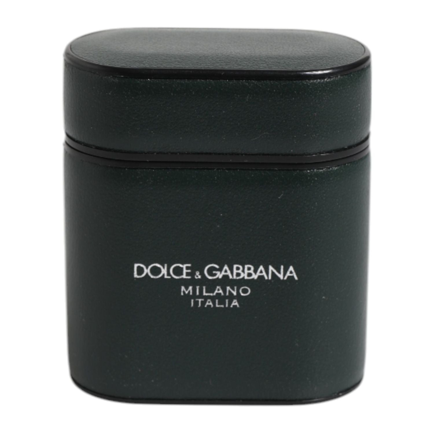Dolce & Gabbana Green Calfskin Leather Logo Print Flip Holder Airpods Case