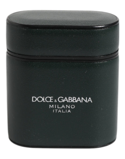 Dolce & Gabbana Black Calfskin Leather Logo Print Flip Holder Airpods Case Dolce & Gabbana Dark Slate Gray