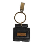 Dolce & Gabbana Black Leather Strap Gold Metal Logo Plaque Airpods Case