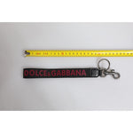 Dolce & Gabbana Black Logo Nylon Silver Brass Men Holder Keychain Keyring