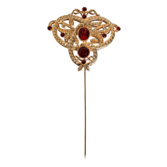 Dolce & Gabbana Gold Tone Red Crystal Embellish 925 Sterling Silver Pin
