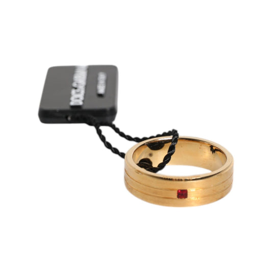 Dolce & Gabbana Gold Tone Brass Red Crystal DG Logo Ring SMY10629-56