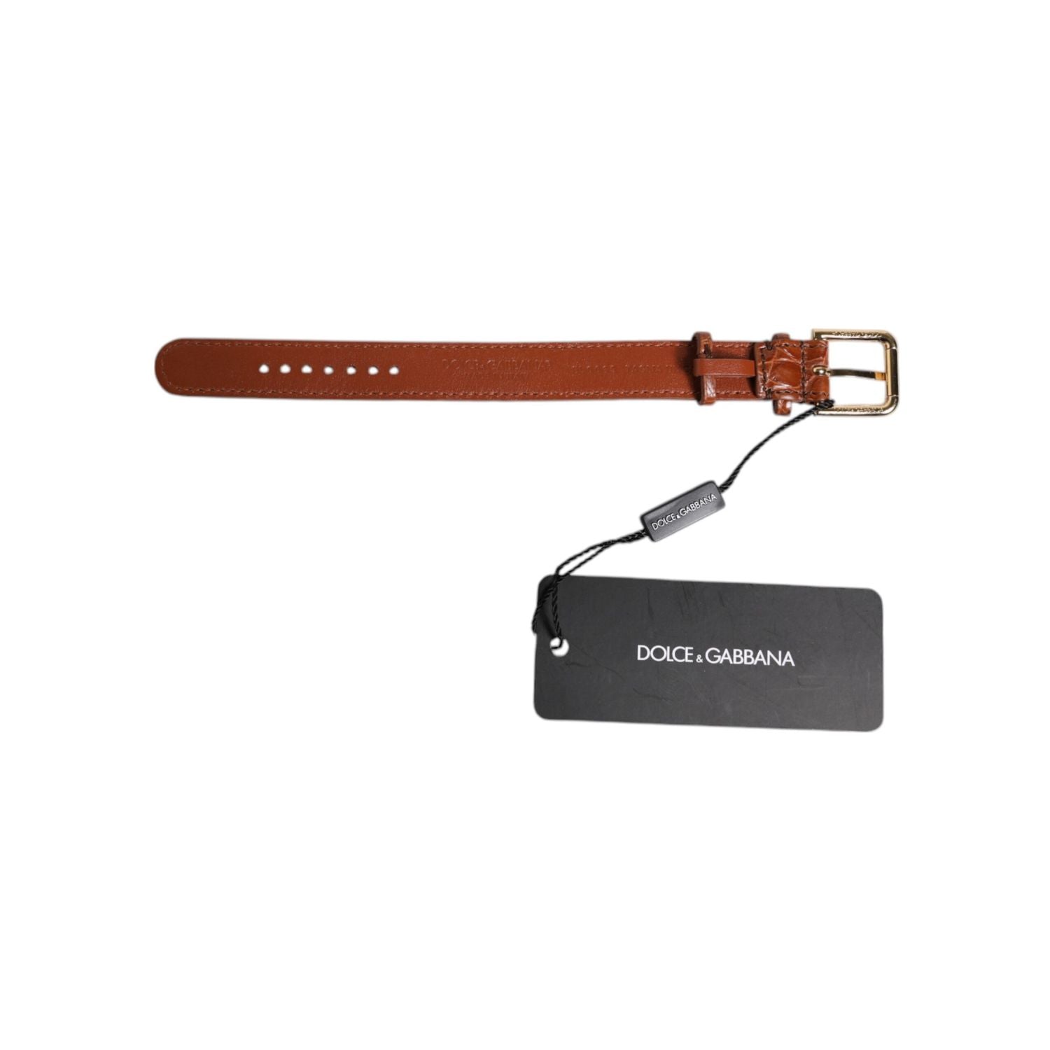 Dolce & Gabbana Brown Textured Leather Gold Metal Buckle Armband