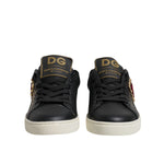 Dolce & Gabbana Black Leather Gold Red Heart Sneakers Shoes LA12529-35