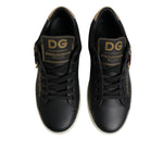 Dolce & Gabbana Black Leather Gold Red Heart Sneakers Shoes LA12529-35
