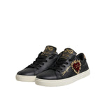 Dolce & Gabbana Black Leather Gold Red Heart Sneakers Shoes LA12529-35