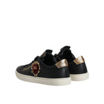 Dolce & Gabbana Black Leather Gold Red Heart Sneakers Shoes LA12529-35