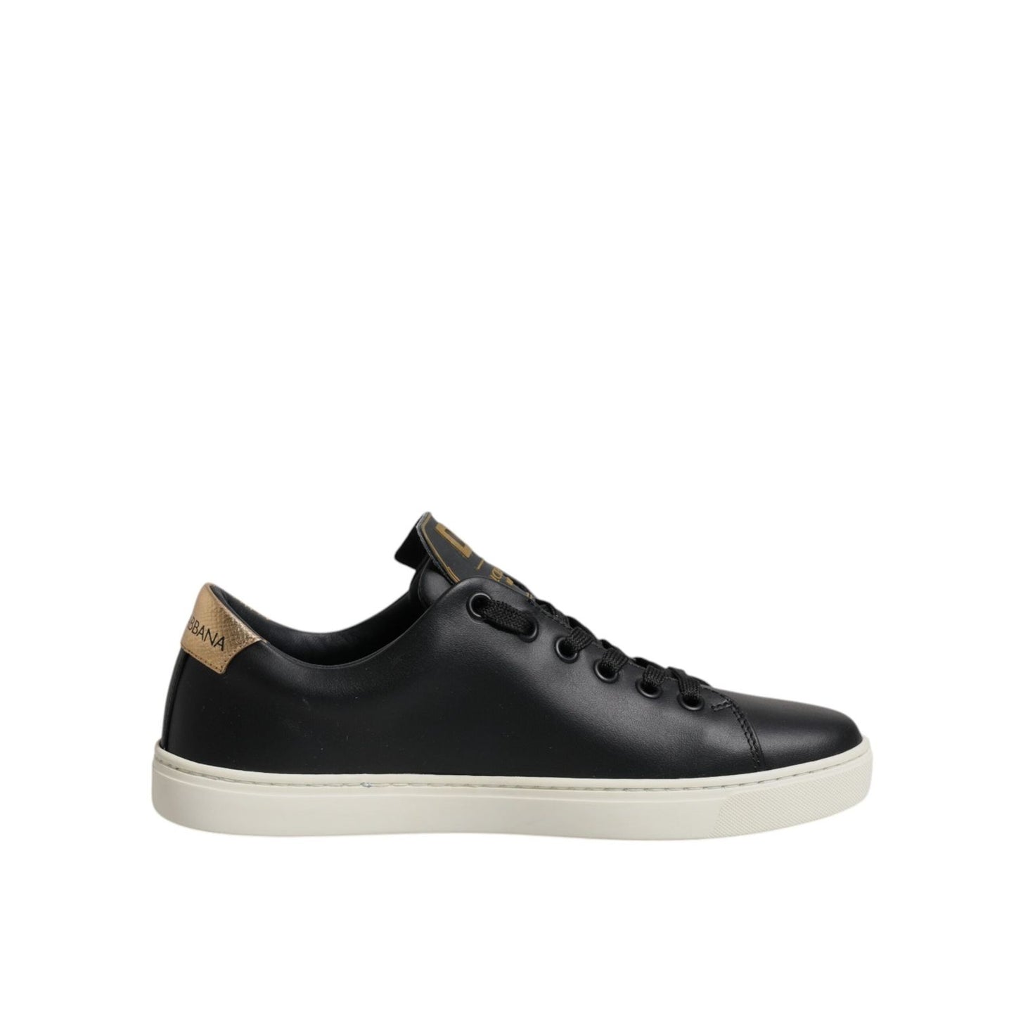 Dolce & Gabbana Black Leather Gold Red Heart Sneakers Shoes LA12529-35