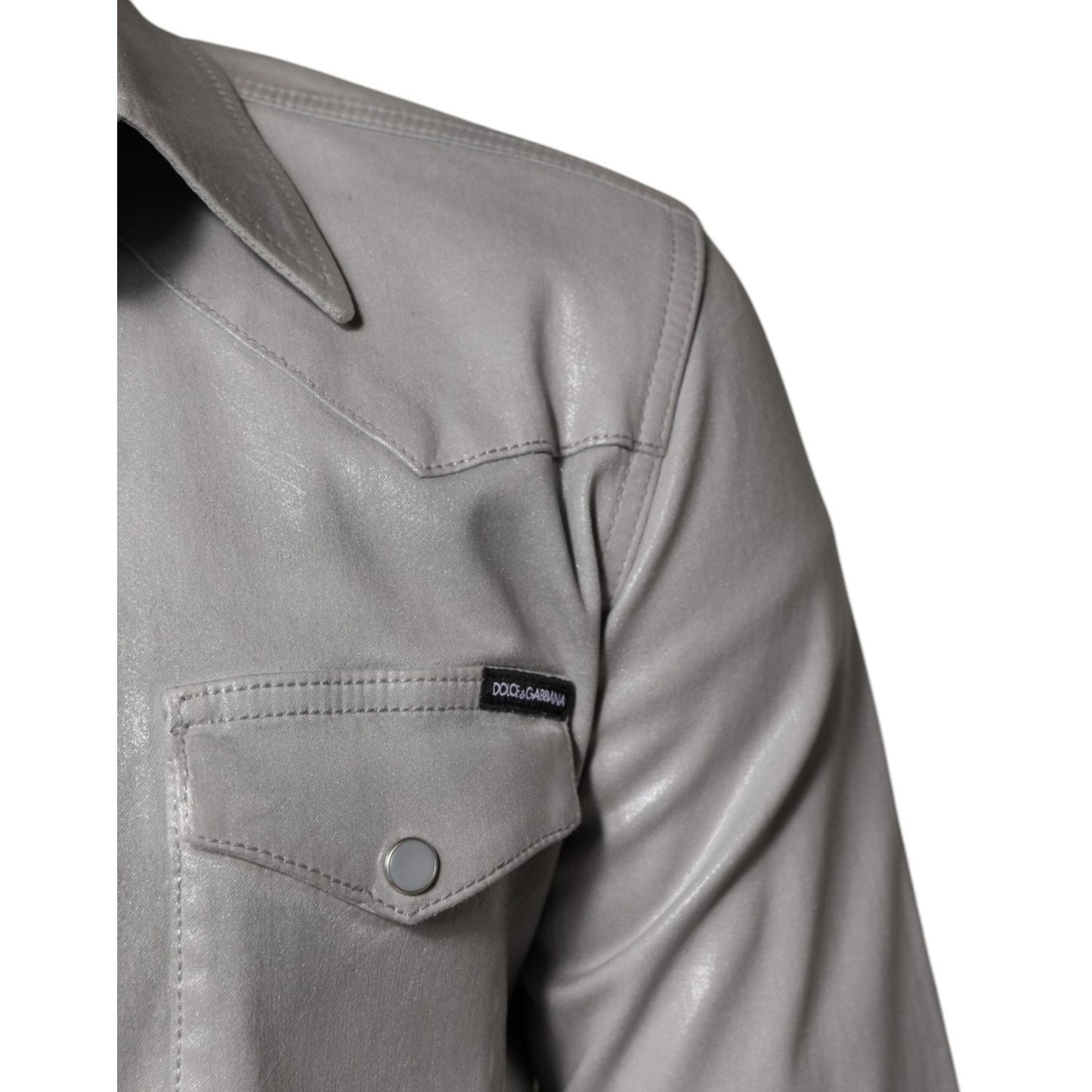 Dolce & Gabbana Metallic Gray Cotton Button Down Shirt TSH878485-37