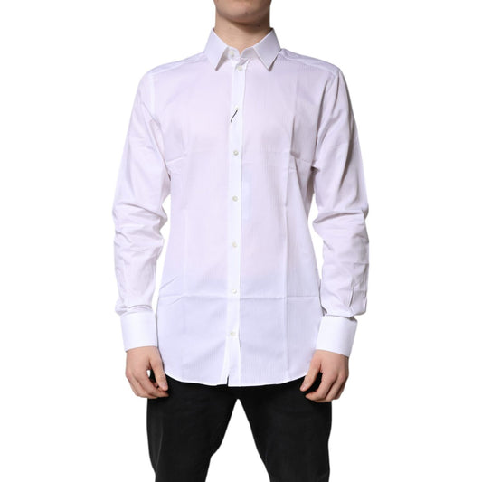 Dolce & Gabbana White Cotton Collared GOLD Dress Formal Shirt TSH878536-41