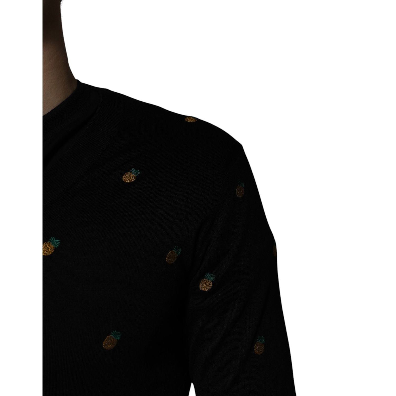 Dolce & Gabbana Black Pineapple Crew Neck Pullover Sweater