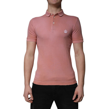 Dolce & Gabbana Pink Cotton Crown Collared Polo T-shirt
