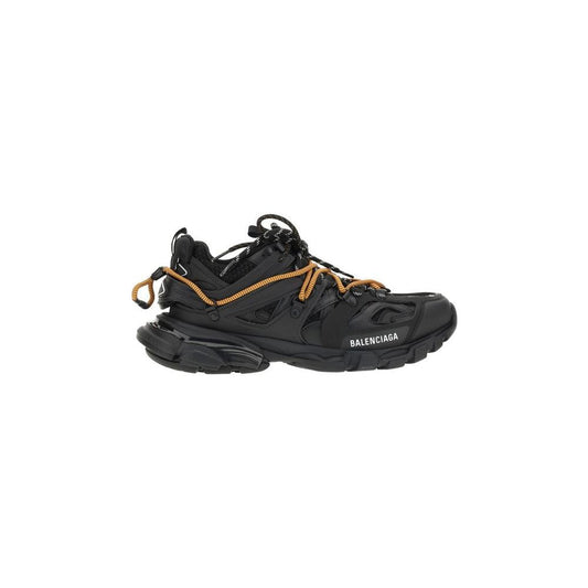 Balenciaga Track Trail Laces Sneakers in black with double knotted laces, embossed logos on toe and heel, and distinctive sporty details.
