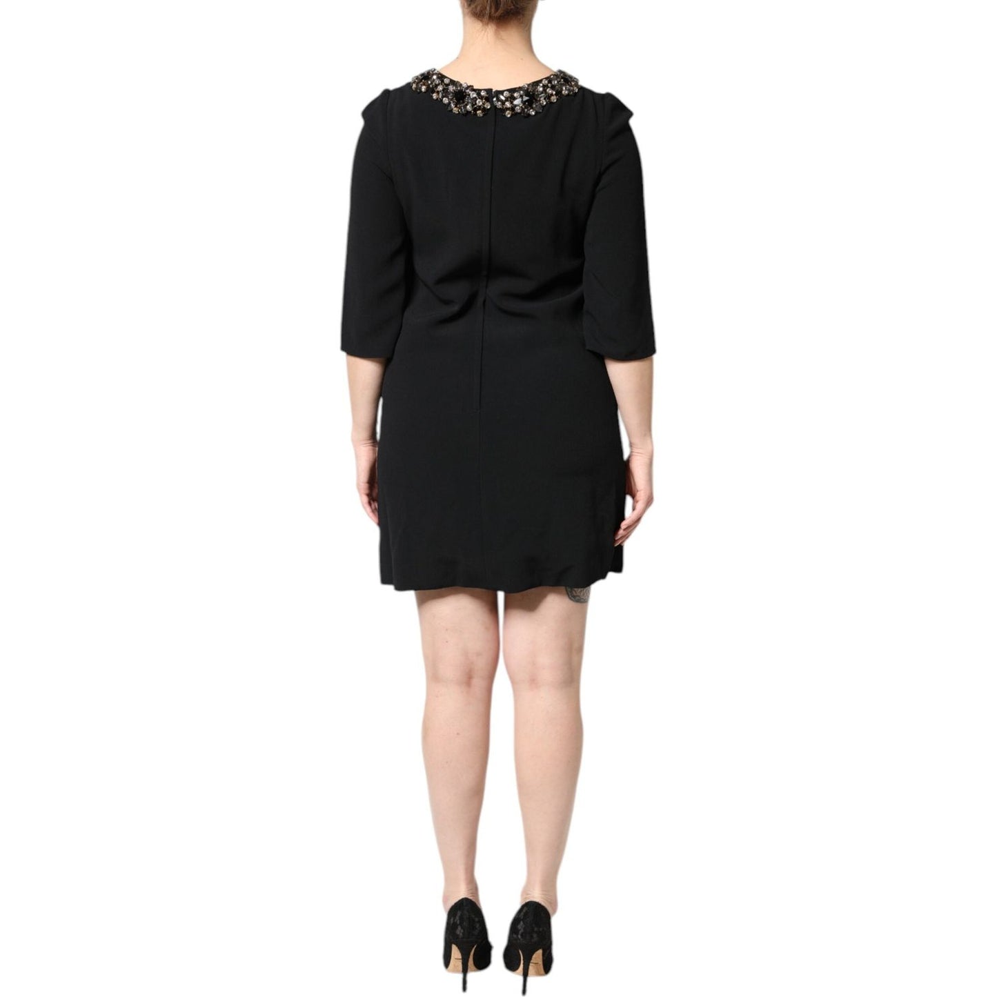 Dolce & Gabbana Black Crystal Embellished Round Neck Mini Dress DR81658-36