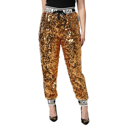 Dolce & Gabbana Metallic Gold DG Logo Sequined Jogger Pants