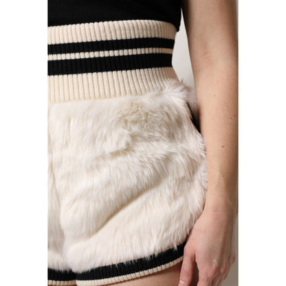 Dolce & Gabbana White Faux Fur High Waisted Hot Pants Short