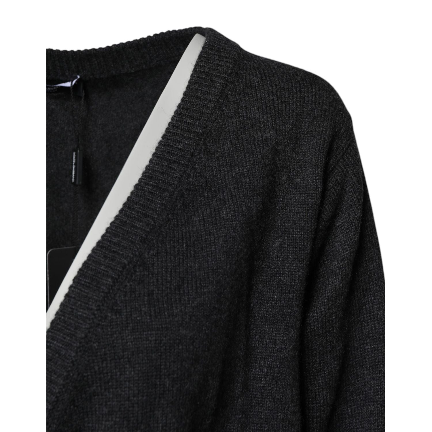 Dolce & Gabbana Grey Cashmere Deep V-neck Pullover Sweater