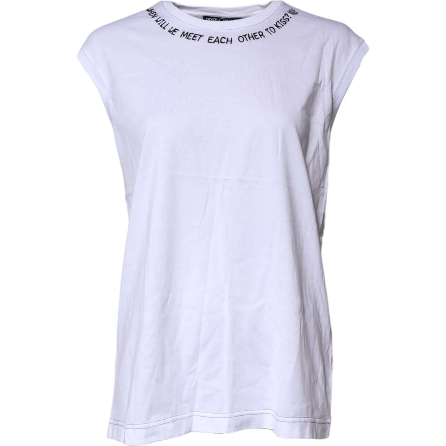 Dolce & Gabbana White Cotton Sleeveless Printed Tank T-shirt