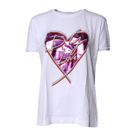 Dolce & Gabbana White Printed Cotton Round Neck Top T-shirt