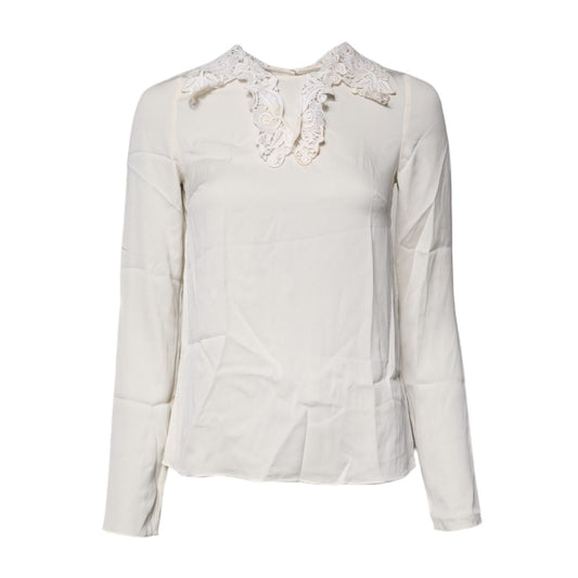 Dolce & Gabbana Cream Floral Lace Long Sleeves Blouse Top