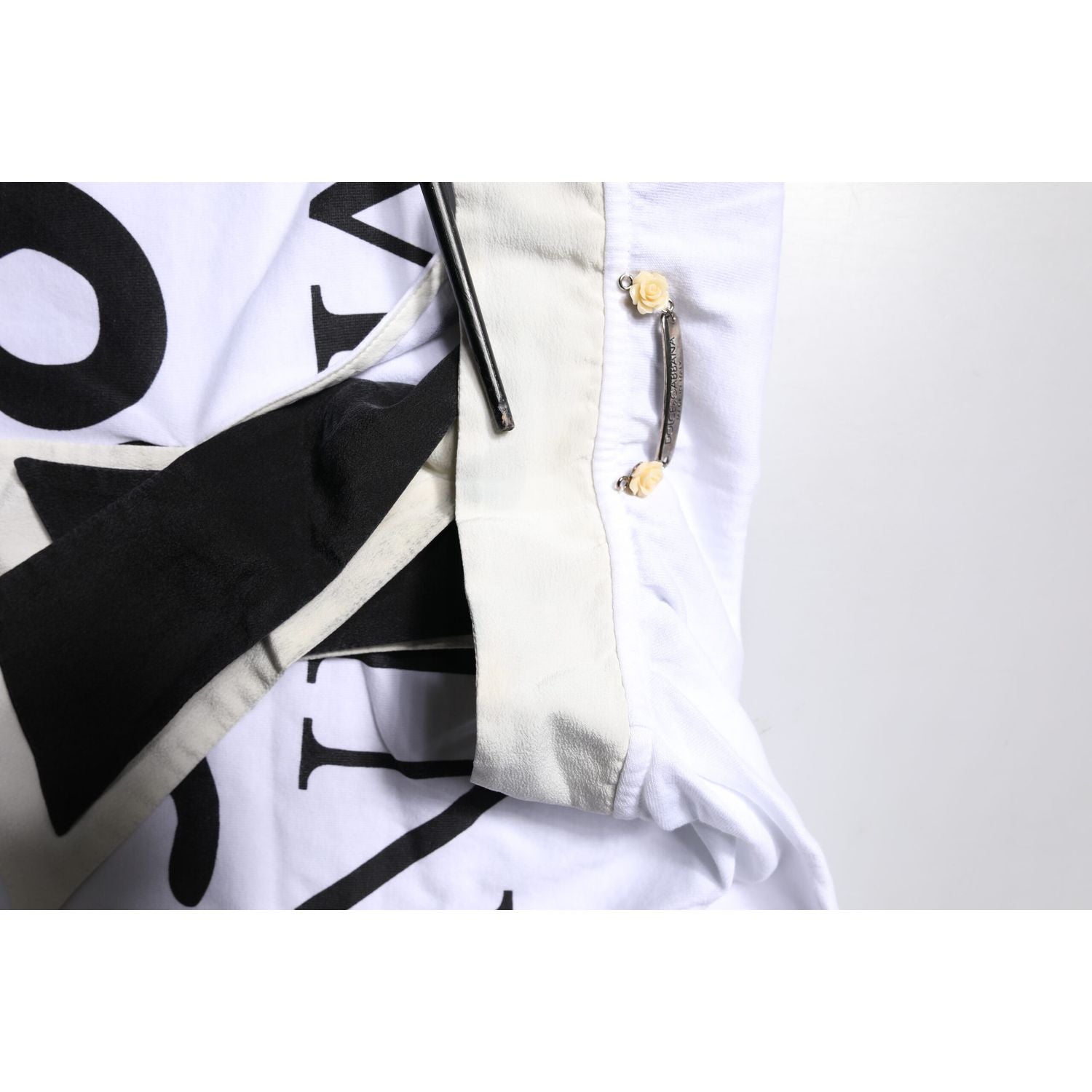 Dolce & Gabbana White Cotton Silk Blend Ascot Collar T-shirt