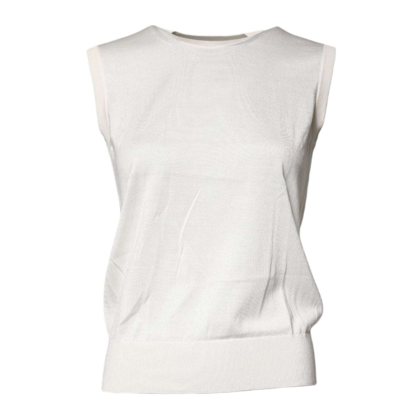 Dolce & Gabbana Cream Sleeveless Silk Round Neck Tank Top