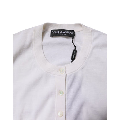 Dolce & Gabbana Cream Cashmere Knit Cropped Cardigan Sweater