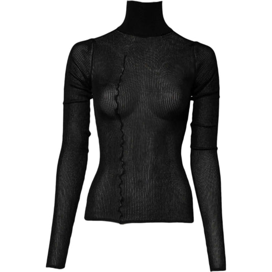 Dolce & Gabbana Black Knit Long Sleeves Turtleneck Slim Top
