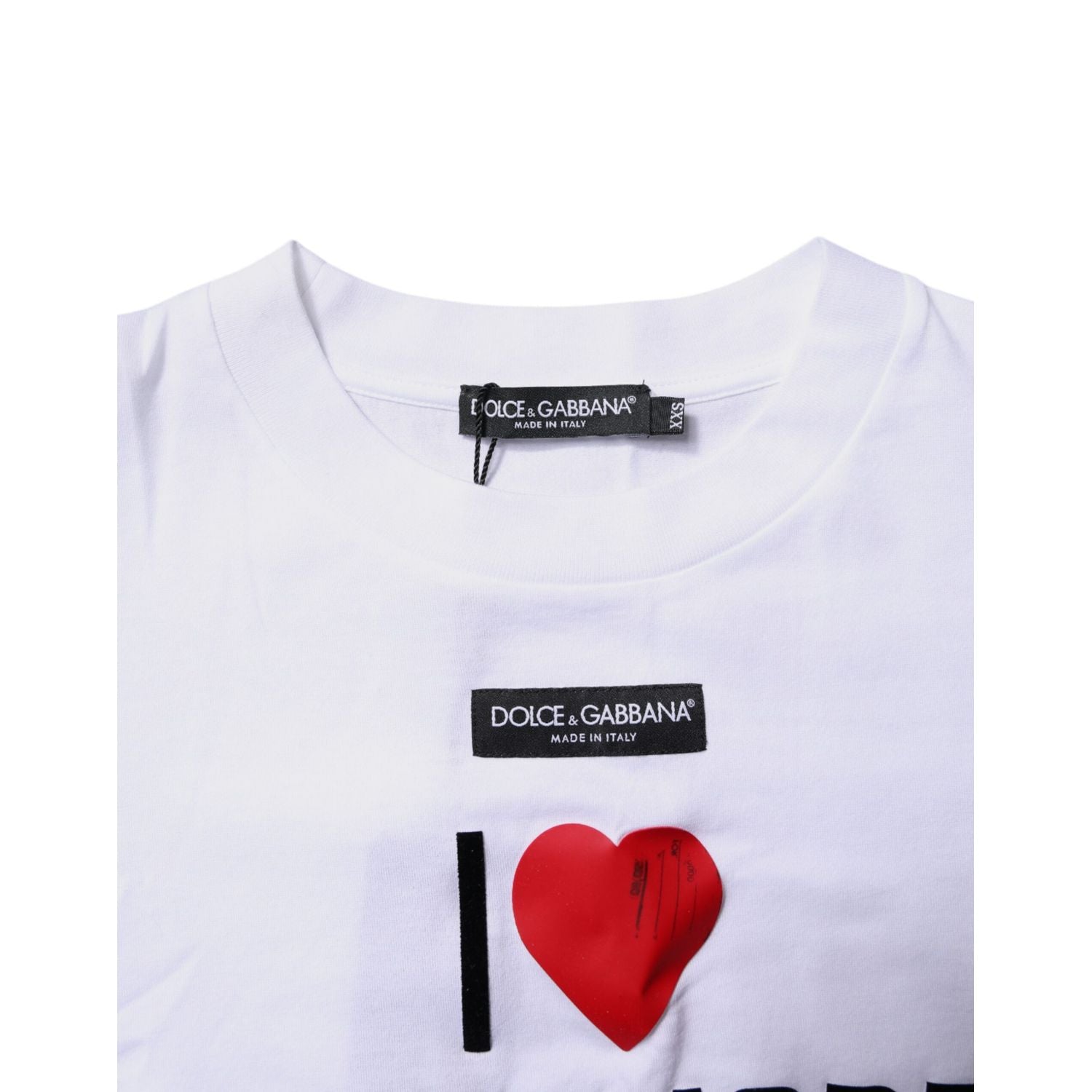 Dolce & Gabbana White Printed Round Neck Top Cotton T-shirt