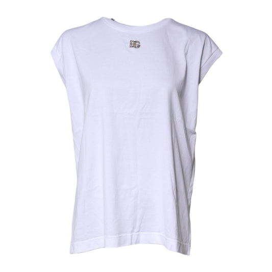 Dolce & Gabbana White Cotton Sleeveless Round Neck Tank Top TSH878641-42