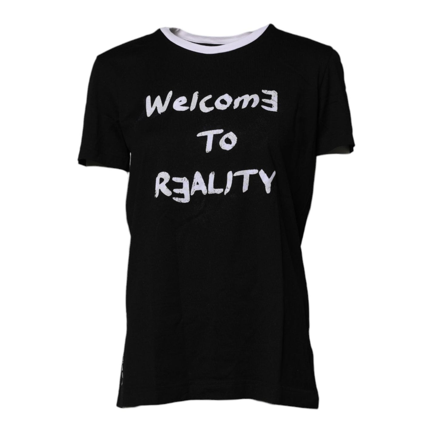 Dolce & Gabbana Black Printed Round Neck Top Cotton T-shirt TSH878643-38