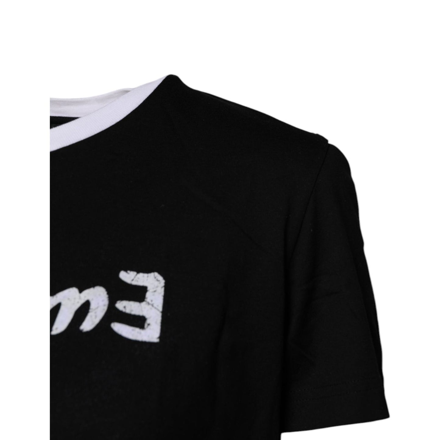Dolce & Gabbana Black Printed Round Neck Top Cotton T-shirt TSH878643-38