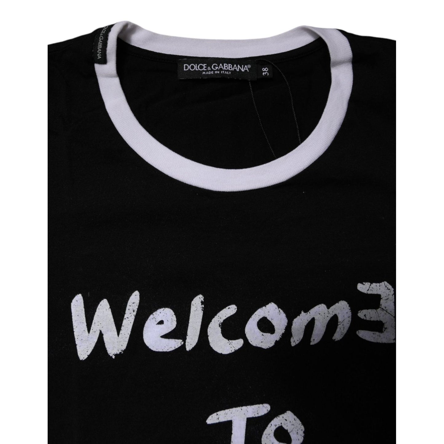 Dolce & Gabbana Black Printed Round Neck Top Cotton T-shirt TSH878643-38