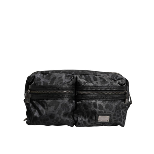 Dolce & Gabbana Black Gray Leopard DG Logo Belt Waist Fanny Pack Bag