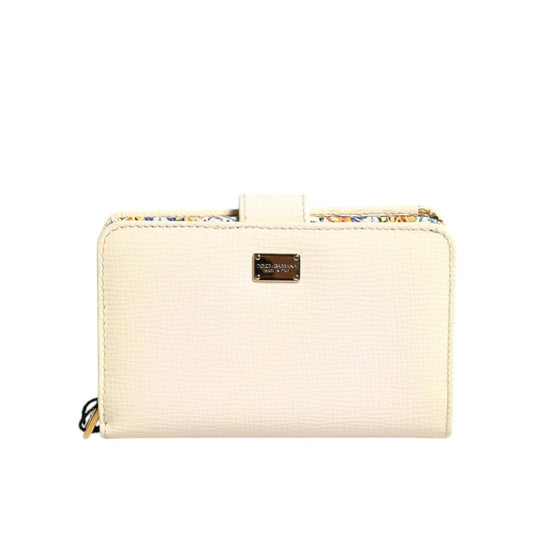 Dolce & Gabbana Ivory Calf Leather Compact Logo Plaque Card Holder Wallet