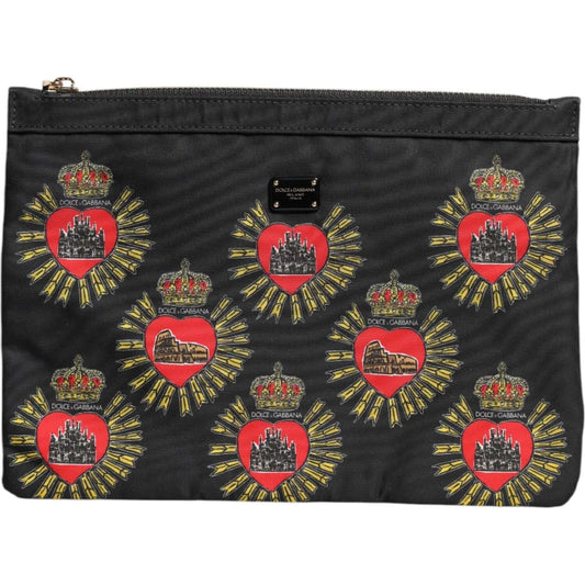 Dolce & Gabbana Black Red Nylon Sacred Heart Clutch Pouch Bag BAG4598
